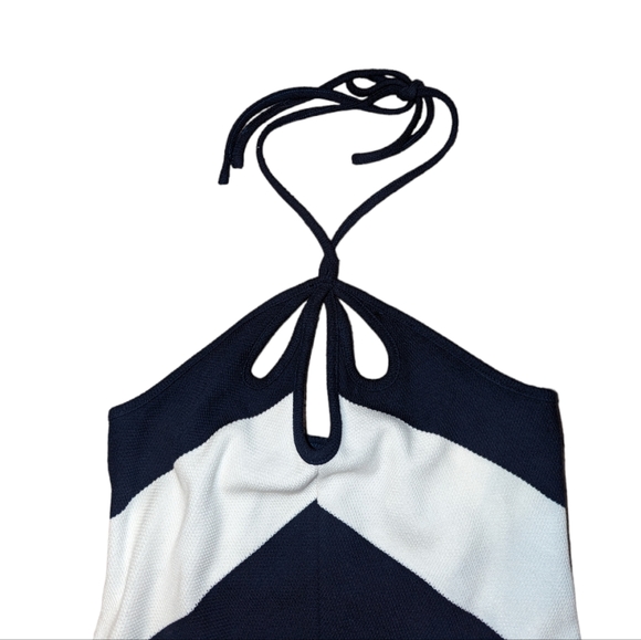 NWT Anthropologie Saturday Sunday Chevron  Nautical Halter Cut Out Mini Dress - Picture 5 of 11